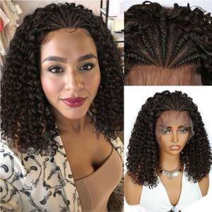 Curly Black Wig with Braided Front